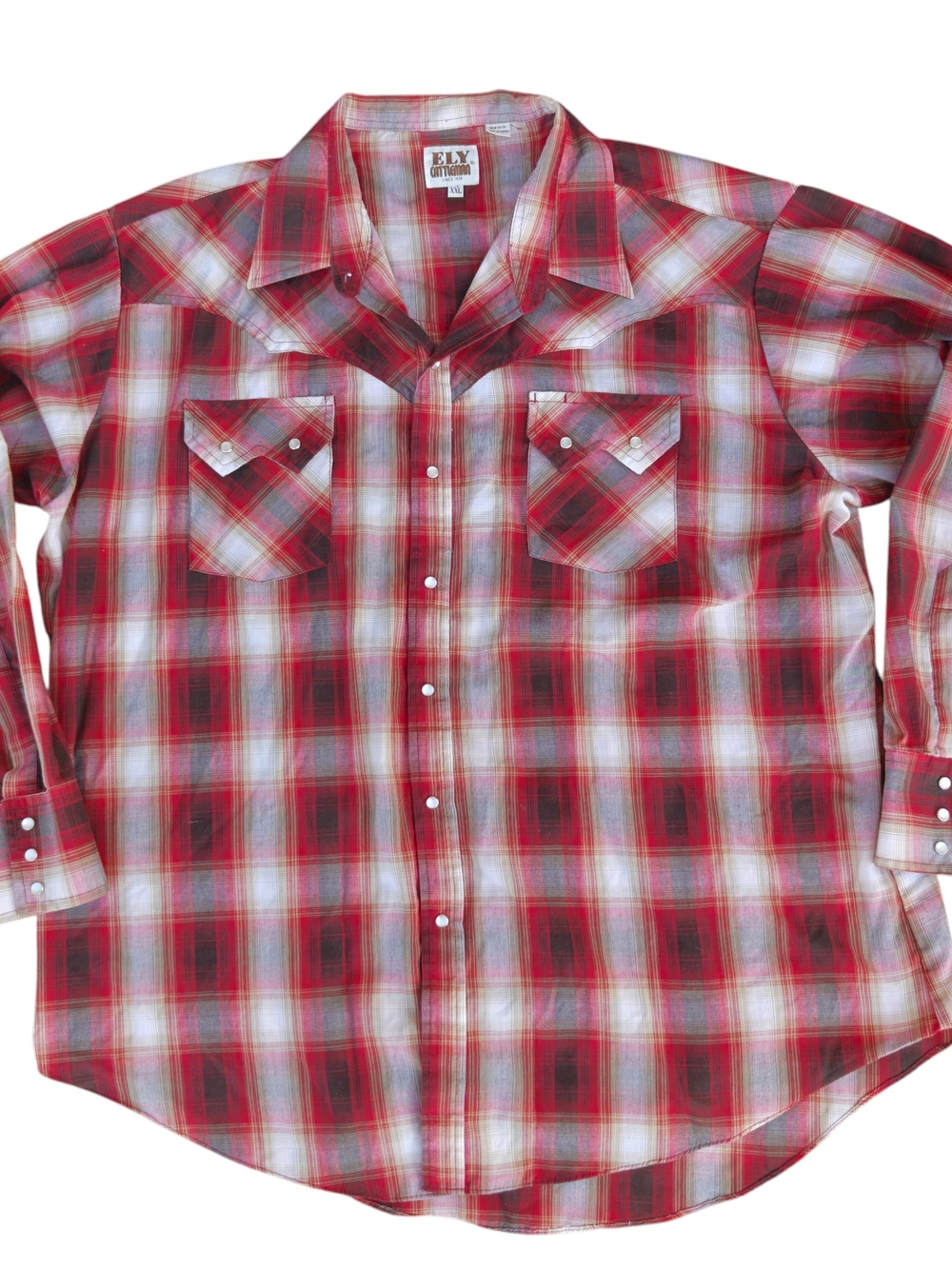 Ely Cattleman Men's XXL Western Pearl Snap Plaid Shirt Red Plaid Cowboy Shirt
